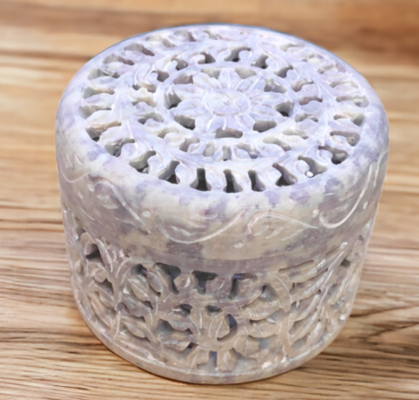 Handicrafts Marble Carwing Work Round Jewellery Box for Multi Purpose Use and Perfect Gift for Women and Girls-3.5 inch - Image 2