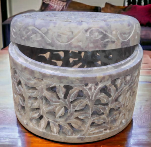 Handicrafts Marble Carwing Work Round Jewellery Box for Multi Purpose Use and Perfect Gift for Women and Girls-3.5 inch - Image 5