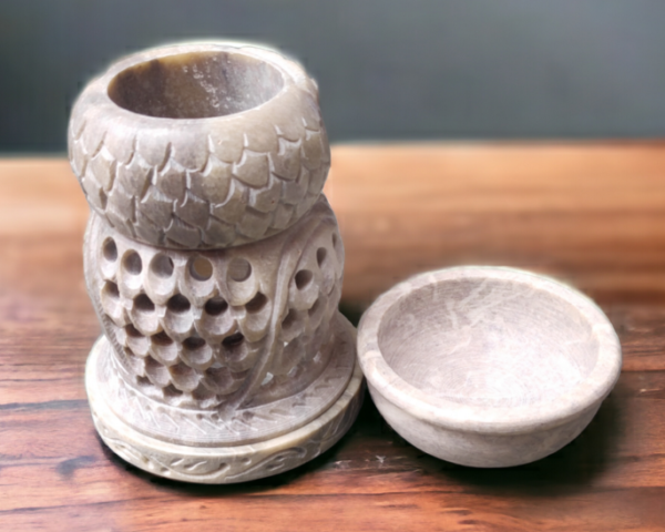 Pcs Marble Soapstone Owl Handcrafted Aroma Oil Diffuser Burner Stands with  Tea Light Fragrance Oil Burner  (4 x 2.75 x 4.5 inch, Beige) - Image 2
