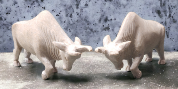 Pcs Marble Showpieace Bull Antique Animal Sculpture  Set in Pair of two Pc - 6 inch - Image 2