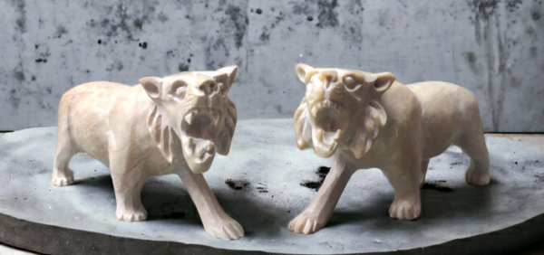 Pcs Marble Handicrafts Soapstone Lion -Jaguar Animal Sculpture  Set in Pair of two Pc - 6 inch - Image 3