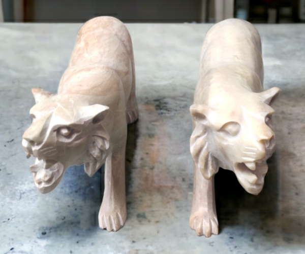 Pcs Marble Handicrafts Soapstone Lion -Jaguar Animal Sculpture  Set in Pair of two Pc - 6 inch - Image 6