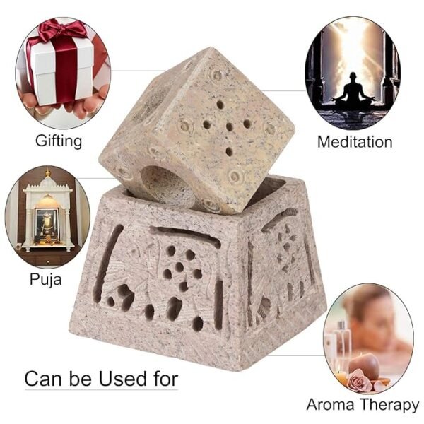 White Marble Soapstone Gutka Small Square  Agarbatti Stand Incense Stick Burner for Pooja and Home Decor-3 inch - Image 3