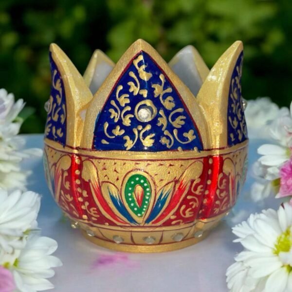 Pcs Handicrafts Marble Kamal Design Tea Light Candle Holder Showpeice item for home and decor - 3 inch - Image 2