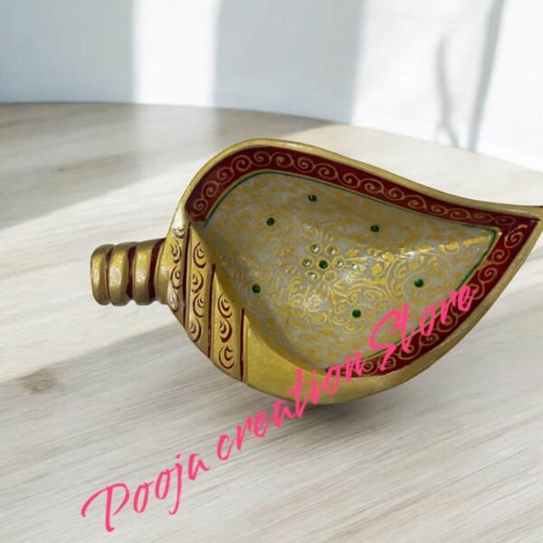 Pcs Handmade Marble Shankh Design Gold And Kundan Work Urli For Home Temple Pooja & Decorative item 6 inch - Image 3