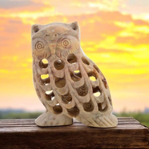 Handicraft OWL and OWLET Made of Pure White Marble fine Work, Lucky for Home and Office Decorative 3 in - Image 3