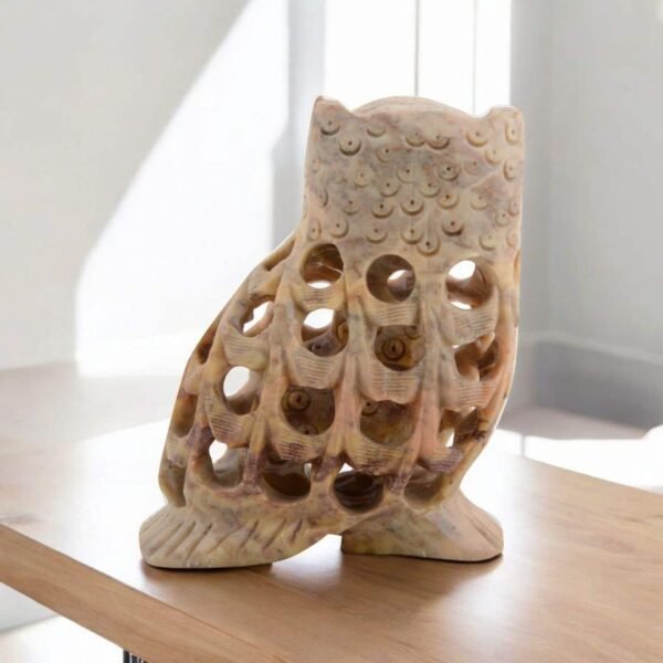 Handicraft OWL and OWLET Made of Pure White Marble fine Work, Lucky for Home and Office Decorative 3 in - Image 2