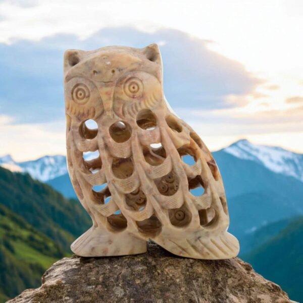 Handicraft OWL and OWLET Made of Pure White Marble fine Work, Lucky for Home and Office Decorative 3 in