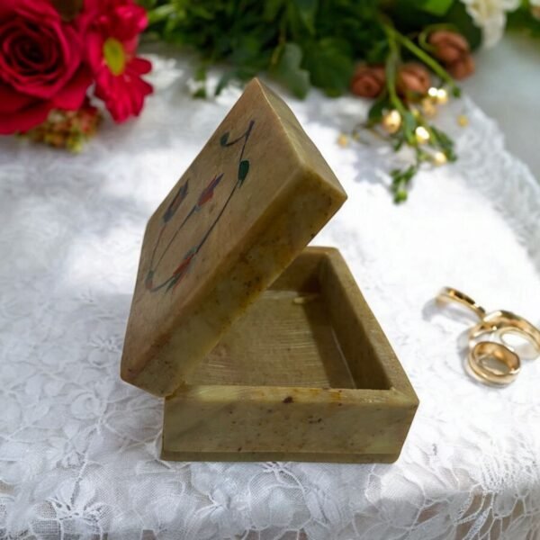 Pcs Handmade Soapstone Carwing inaly Work Jewellery Box for Multi Purpose Use and Perfect Gift for Women and Girls-4x3x1.5 in - Image 3