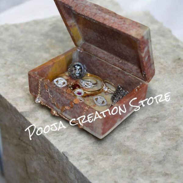 Pcs Handmade Soapstone Carwing inaly Work Jewellery Box for Multi Purpose Use and Perfect Gift for Women and Girls-4x3x1.5 in - Image 5