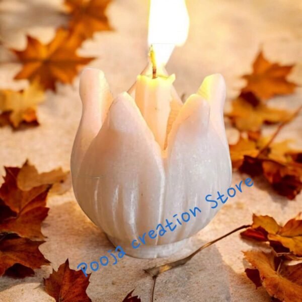 Pcs Handicrafts White Marble Kamal Design Tea Light Candle Holder Showpeice item for home and decor - 3 inch - Image 5