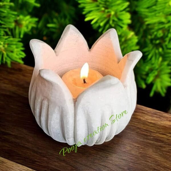 Pcs Handicrafts White Marble Kamal Design Tea Light Candle Holder Showpeice item for home and decor - 3 inch