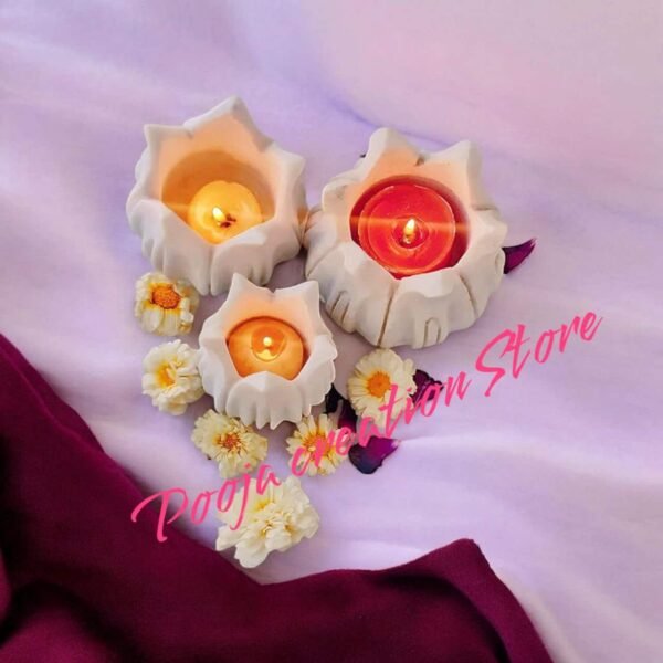 Pcs Handicrafts Marble Kamal Design Tea Light Candle Holder Showpeice item for home and decor - 3 inch - Image 5