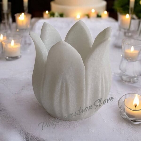 Pcs Handicrafts White Marble Kamal Design Tea Light Candle Holder Showpeice item for home and decor - 3 inch - Image 3
