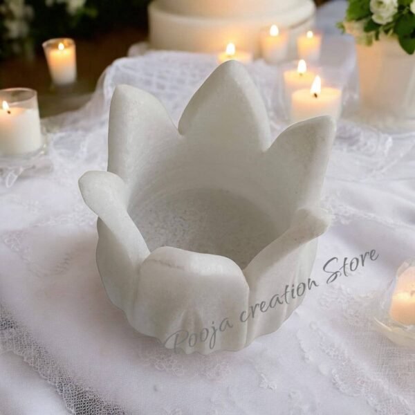 Pcs Handicrafts White Marble Kamal Design Tea Light Candle Holder Showpeice item for home and decor - 3 inch - Image 4