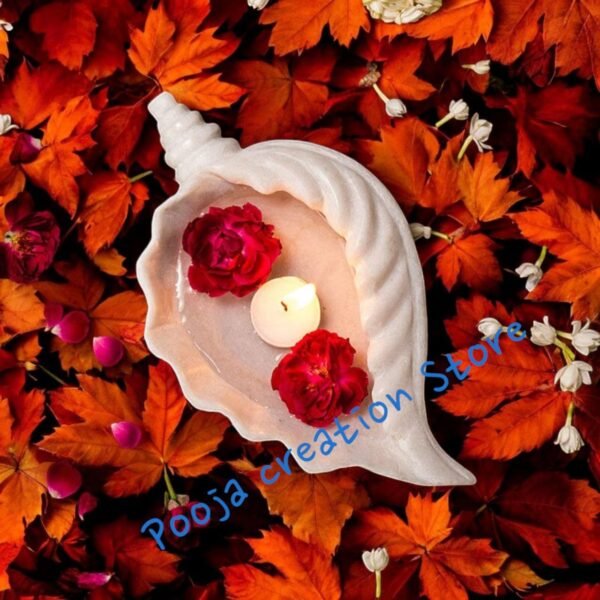 Pcs Handmade Marble Shankh  Urli For Home Temple Pooja & Decorative item 6 inch - Image 2
