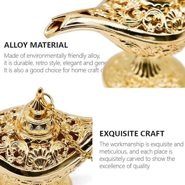 Pcs Special "Vastu" Gold Aladdin Lamp Small Ornaments, Legend Aladdin Magic Genie Lamp Wishing Light Decoration, Costume Props Home Crafts Decor & Gift - 9 inch - Image 8