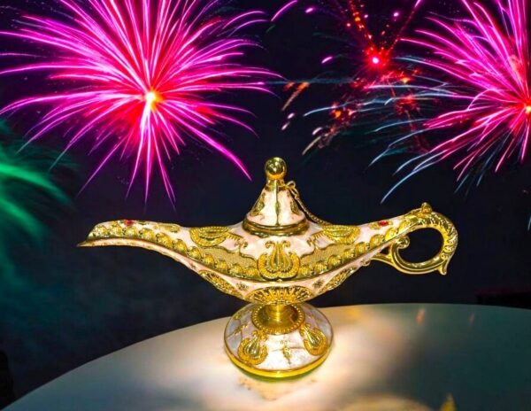 Pcs Special "Vastu" Gold Aladdin Lamp Small Ornaments, Legend Aladdin Magic Genie Lamp Wishing Light Decoration, Costume Props Home Crafts Decor & Gift - 9 inch - Image 2