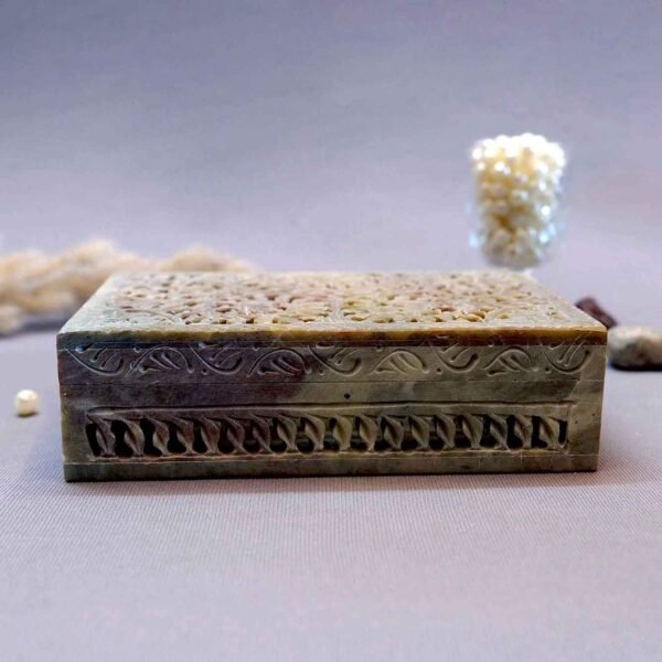 Handmade Soapstone Jewellery Box for Home Decor Showpiece, Jewellery Organiser and Dressing Table Box With Elephant and Carwing pattern-6x4x1.5 inch - Image 5