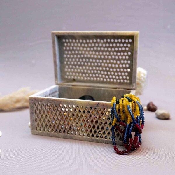 Handmade Soapstone Jewellery Box for Home Decor Showpiece, Jewellery Organiser and Dressing Table Box With Elephant and Carwing pattern-6x4x3inch - Image 2