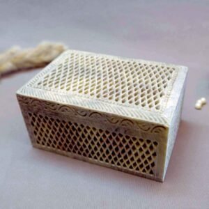 Handmade Soapstone Jewellery Box for Home Decor Showpiece, Jewellery Organiser and Dressing Table Box With Elephant and Carwing pattern-6x4x3inch