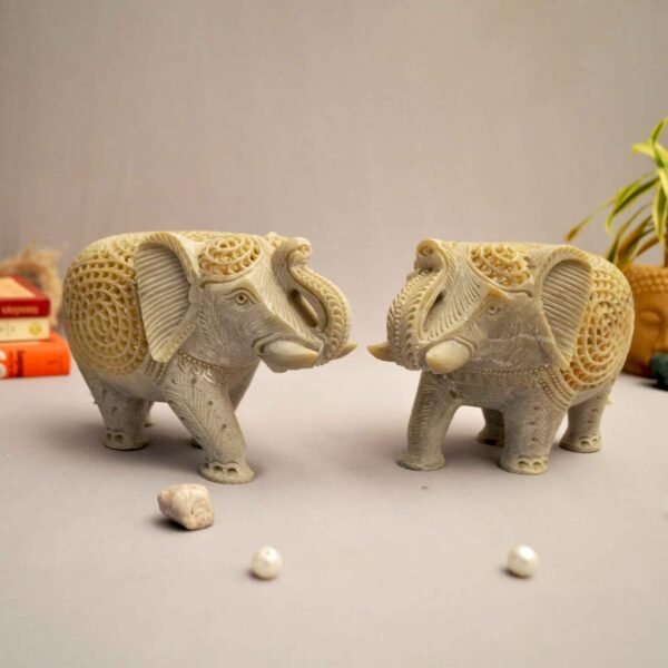 Pcs Marble Handicrafts Soapstone Elephant Figurines 3.5 inch- Soapstone Elephant Hand Carving - Carved Elephant Sculpture with Another Elephant Inside - For decorative Heavy Item-Pair