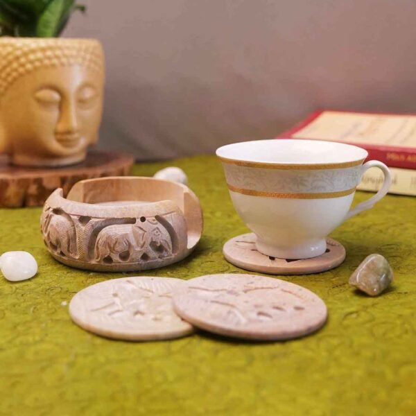 Handcraft Soapstone Coasters Set with Stand Perfect for Hot & Cold Drinks Dining, Cocktail & Coffee Table Color - Image 5