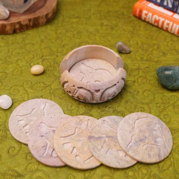 Handcraft Soapstone Coasters Set with Stand Perfect for Hot & Cold Drinks Dining, Cocktail & Coffee Table Color - Image 4