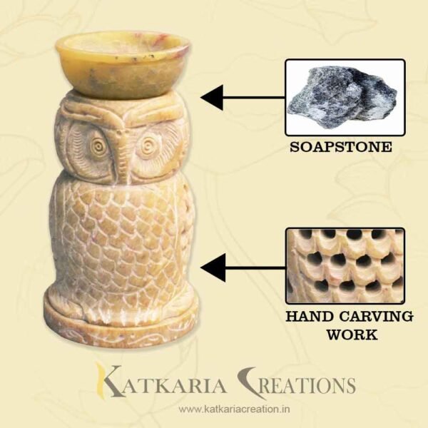 Pcs Marble Soapstone Owl Handcrafted Aroma Oil Diffuser Burner Stands with Nice Tea Light Fragrance Oil Burner  (4 x 2.75 x 4.5 inch, Beige) - Image 2