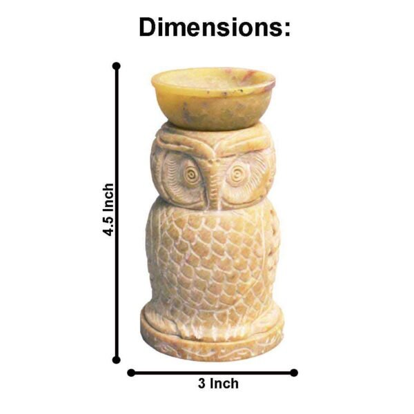 Pcs Marble Soapstone Owl Handcrafted Aroma Oil Diffuser Burner Stands with Nice Tea Light Fragrance Oil Burner  (4 x 2.75 x 4.5 inch, Beige) - Image 4