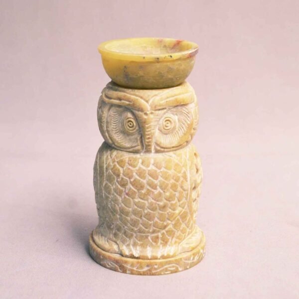 Pcs Marble Soapstone Owl Handcrafted Aroma Oil Diffuser Burner Stands with Nice Tea Light Fragrance Oil Burner  (4 x 2.75 x 4.5 inch, Beige) - Image 5