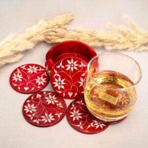 Handcraft Soapstone Coasters Set with Stand Perfect for Hot & Cold Drinks Dining, Cocktail & Coffee Table in red color