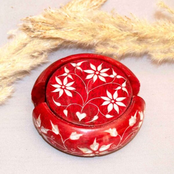 Handcraft Soapstone Coasters Set with Stand Perfect for Hot & Cold Drinks Dining, Cocktail & Coffee Table in red color - Image 2