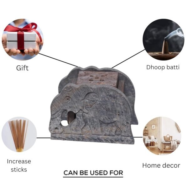 White Marble Soapstone Gutka Small Square  Agarbatti Stand Incense Stick Burner for Pooja and Home Decor-4 inch- 1 piece - Image 3