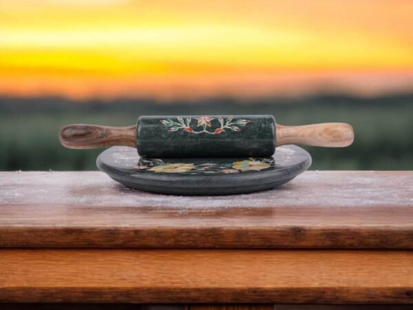Pcs Handicrafts Italian Green Marble inlay Roti Maker/ Chakla 9 inch Diameter kitchen tool as Vegetable Cutter Pin Rolling Board - Image 6