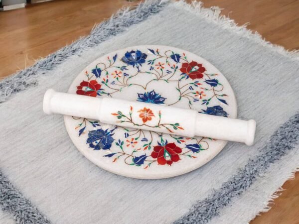 Pcs Handicrafts Italian White Marble inlay Roti Maker/ Chakla 9 inch Diameter kitchen tool as Vegetable Cutter Pin Rolling Board - Image 5