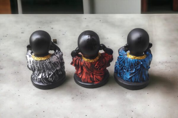 Pcs Resin Buddha Monk Statues for , Home, and Office Dcor | Feng Shui Good Luck Figurines and Unique Gift Set of 3pc - 4 x 3 inch - Image 4