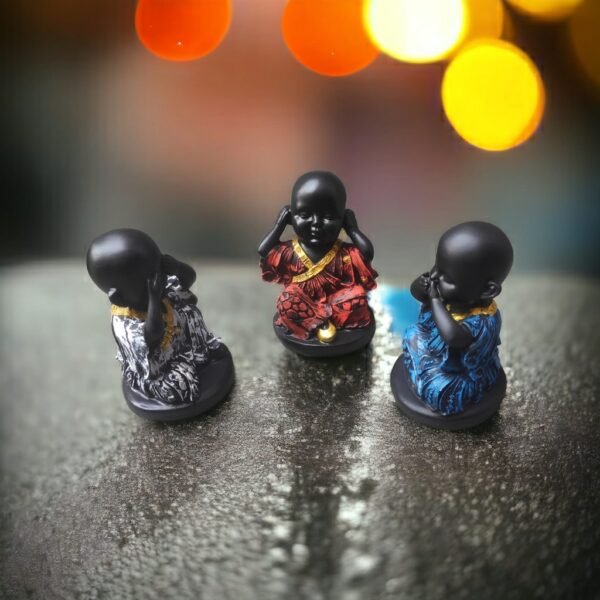 Pcs Resin Buddha Monk Statues for , Home, and Office Dcor | Feng Shui Good Luck Figurines and Unique Gift Set of 3pc - 4 x 3 inch - Image 5