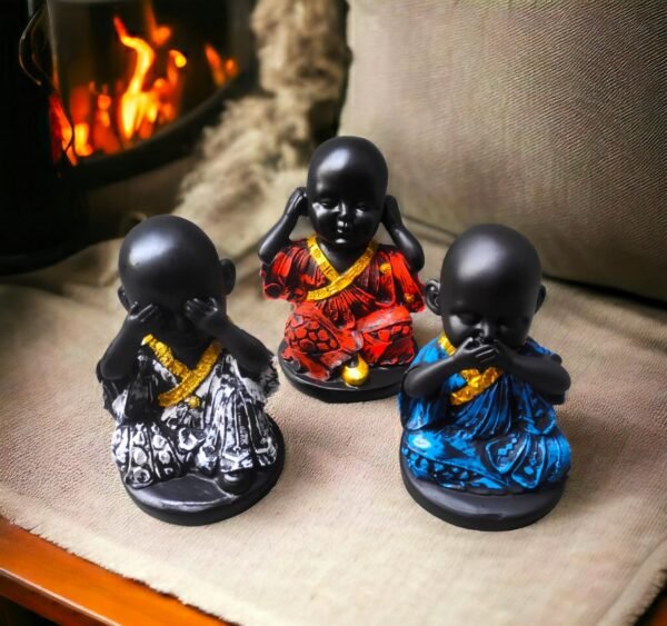 Pcs Resin Buddha Monk Statues for , Home, and Office Dcor | Feng Shui Good Luck Figurines and Unique Gift Set of 3pc - 4 x 3 inch