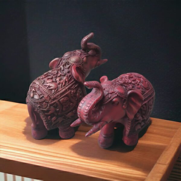 Pcs Premium Set of 2 Resin Elephant Statues, Animal Figurines Decorative Showpieces for Home Decor | Table & Gift Article,Animal Decorative Showpiece - 8x8 inch - Image 2