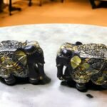 Pcs Premium Set of 2 Resin Elephant Statues, Animal Figurines Decorative Showpieces for Home Decor | Table & Gift Article,Animal Decorative Showpiece - 5x5 inch