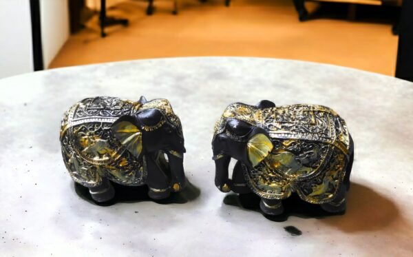Pcs Premium Set of 2 Resin Elephant Statues, Animal Figurines Decorative Showpieces for Home Decor | Table & Gift Article,Animal Decorative Showpiece - 5x5 inch