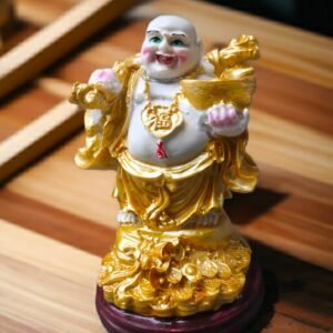 Pcs Handmade Poly Resin Feng Shui Lucky for Money, Success Laughing Buddha  with Coins Bundle 7 inch
