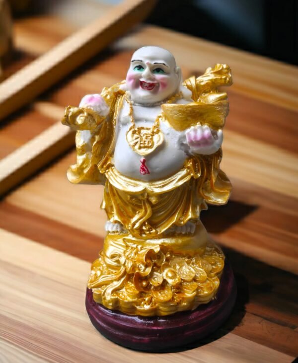 Pcs Handmade Poly Resin Feng Shui Lucky for Money, Success Laughing Buddha  with Coins Bundle 7 inch