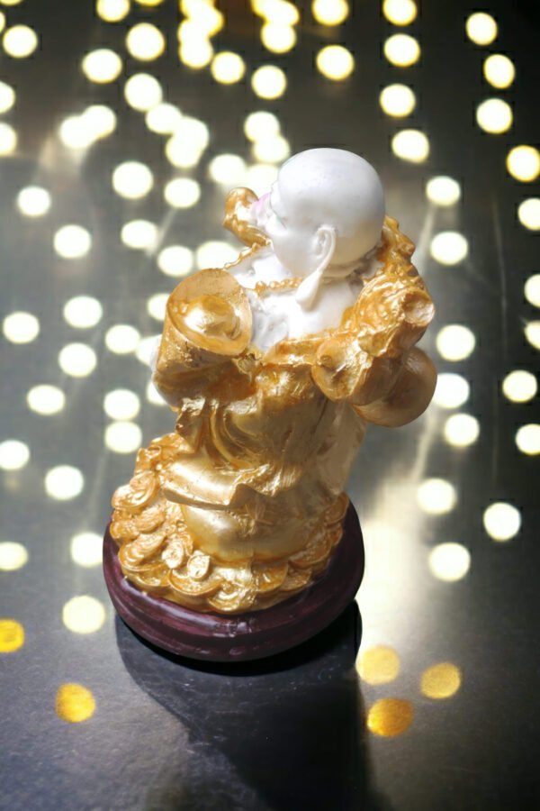 Pcs Handmade Poly Resin Feng Shui Lucky for Money, Success Laughing Buddha  with Coins Bundle 7 inch - Image 4