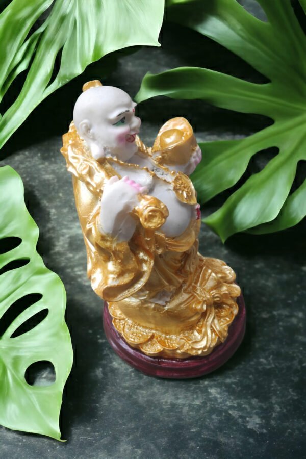 Pcs Handmade Poly Resin Feng Shui Lucky for Money, Success Laughing Buddha  with Coins Bundle 7 inch - Image 2