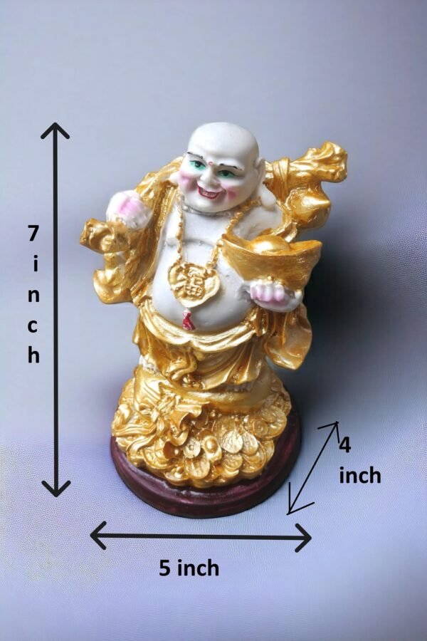 Pcs Handmade Poly Resin Feng Shui Lucky for Money, Success Laughing Buddha  with Coins Bundle 7 inch - Image 5