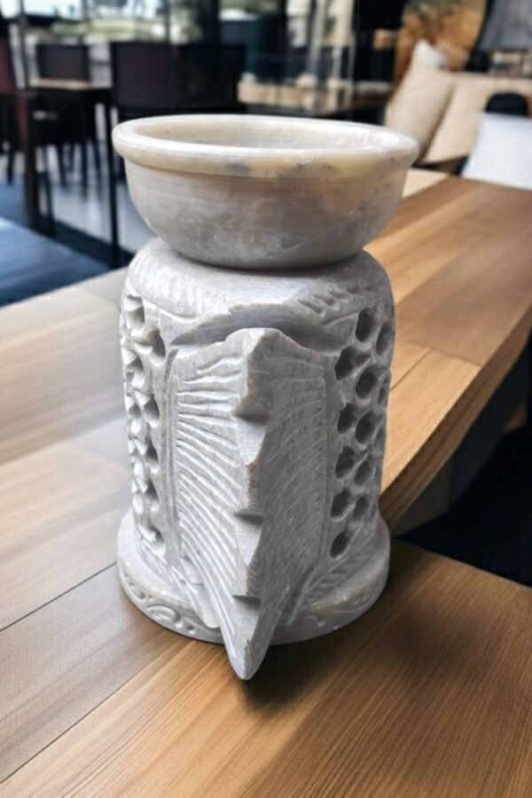 Pcs Marble Soapstone FISH Shape Handcrafted Aroma Oil Diffuser Burner Stands with Tea Light Fragrance Oil Burner  (4 x 2.75 x 4.5 inch, Beige) - Image 5