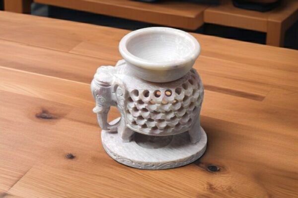 Pcs Marble Soapstone ELEPHANT Shape Handcrafted Aroma Oil Diffuser Burner Stands with Tea Light Fragrance Oil Burner  (4 x 2.75 x 4.5 inch, Beige)