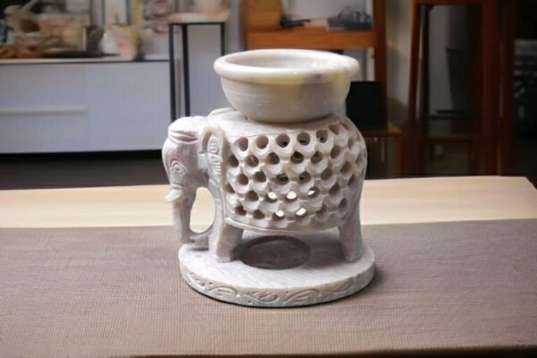 Pcs Marble Soapstone ELEPHANT Shape Handcrafted Aroma Oil Diffuser Burner Stands with Tea Light Fragrance Oil Burner  (4 x 2.75 x 4.5 inch, Beige) - Image 5